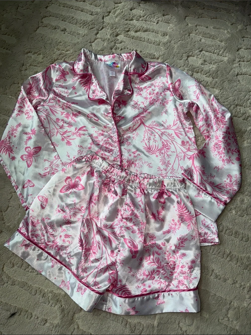 btween Pink Floral Satin Pajama Set